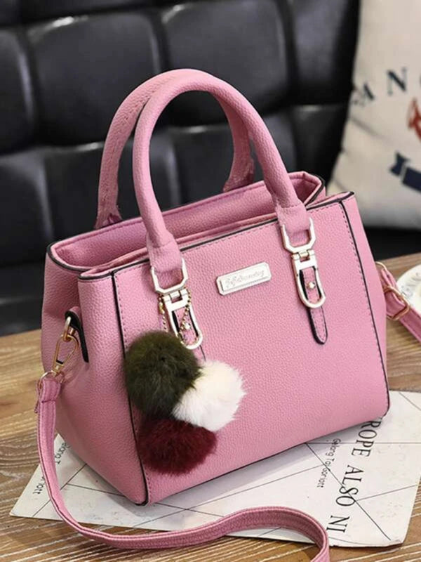 Handbags- Faux Leather Bucket Shoulder Bag - Go-To Accessory- Pink- Pekosa Women Clothing