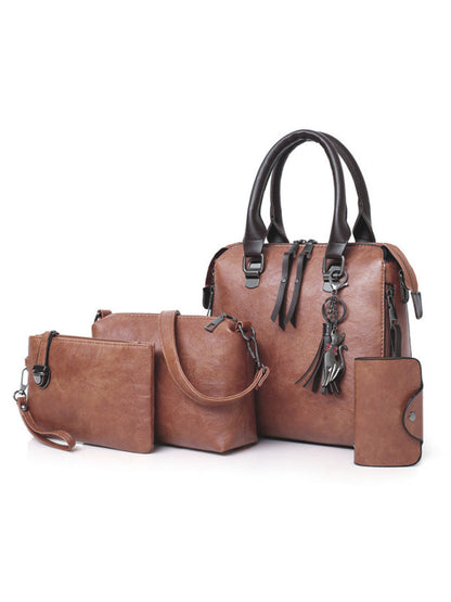 Handbags- Faux Leather Handbag Collection - Bucket, Messenger, Wristlet, Clutch- Brown- Pekosa Women Clothing