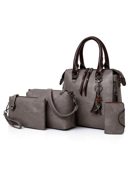 Handbags- Faux Leather Handbag Collection - Bucket, Messenger, Wristlet, Clutch- Misty grey- Pekosa Women Clothing