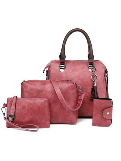 Handbags- Faux Leather Handbag Collection - Bucket, Messenger, Wristlet, Clutch- Pink- Pekosa Women Clothing