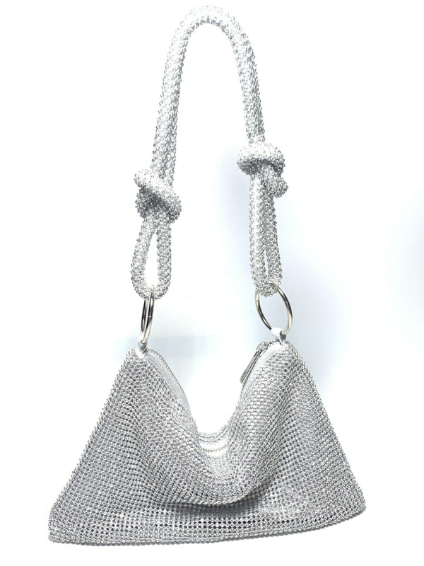 Handbags- Sparkle Beaded Diamond Hobo Shoulder Bag- Silver grey- Pekosa Women Clothing