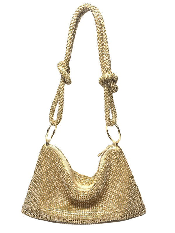 Handbags- Sparkle Beaded Diamond Hobo Shoulder Bag- Golden- Pekosa Women Clothing