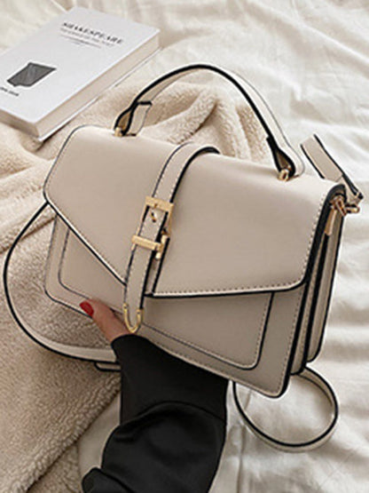 Handbags- Structured Faux Leather Crossbody Satchel Bag- White- Pekosa Women Clothing