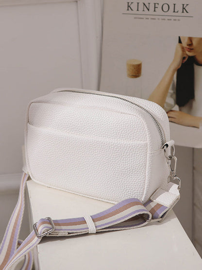 Handbags- Textured Faux Leather Crossbody Messenger Bag- White- Pekosa Women Clothing