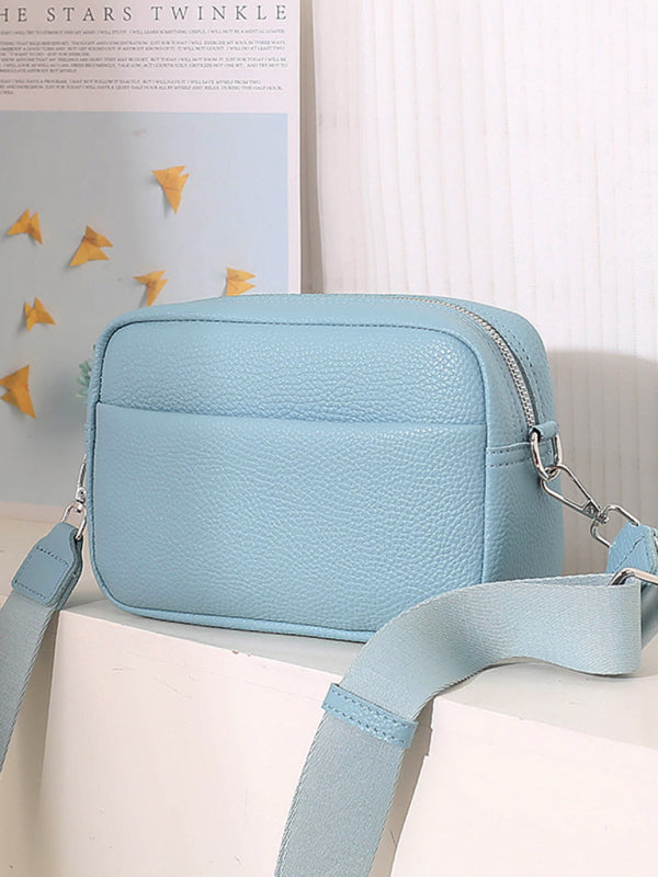 Handbags- Textured Faux Leather Crossbody Messenger Bag- Sky blue azure- Pekosa Women Clothing