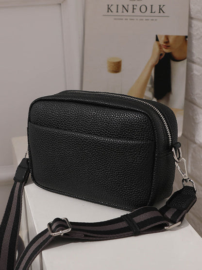 Handbags- Textured Faux Leather Crossbody Messenger Bag- Black- Pekosa Women Clothing