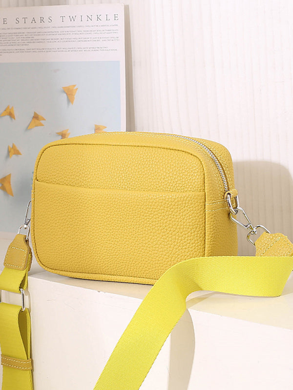 Handbags- Textured Faux Leather Crossbody Messenger Bag- Yellow- Pekosa Women Clothing