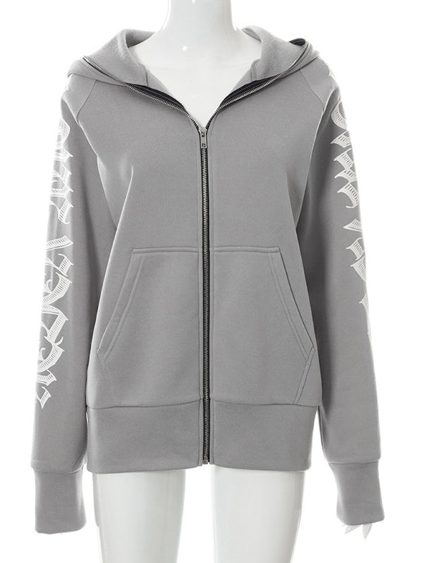 Hooded Sweatshirts- Urban Sport Y2K Hip Hop Zip-Up Hooded Sweatshirt- - Pekosa Women Clothing