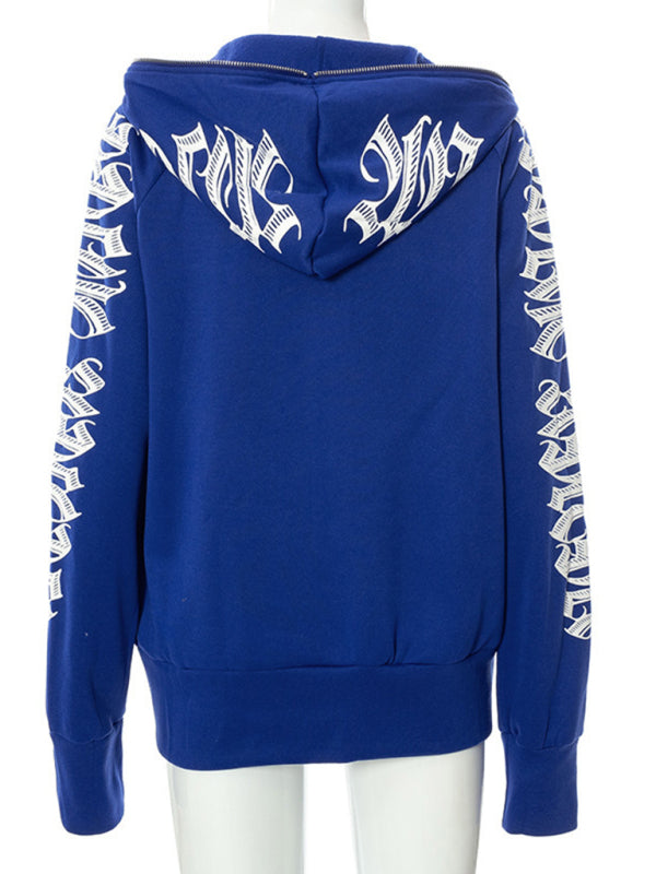 Hooded Sweatshirts- Urban Sport Y2K Hip Hop Zip-Up Hooded Sweatshirt- - Pekosa Women Clothing