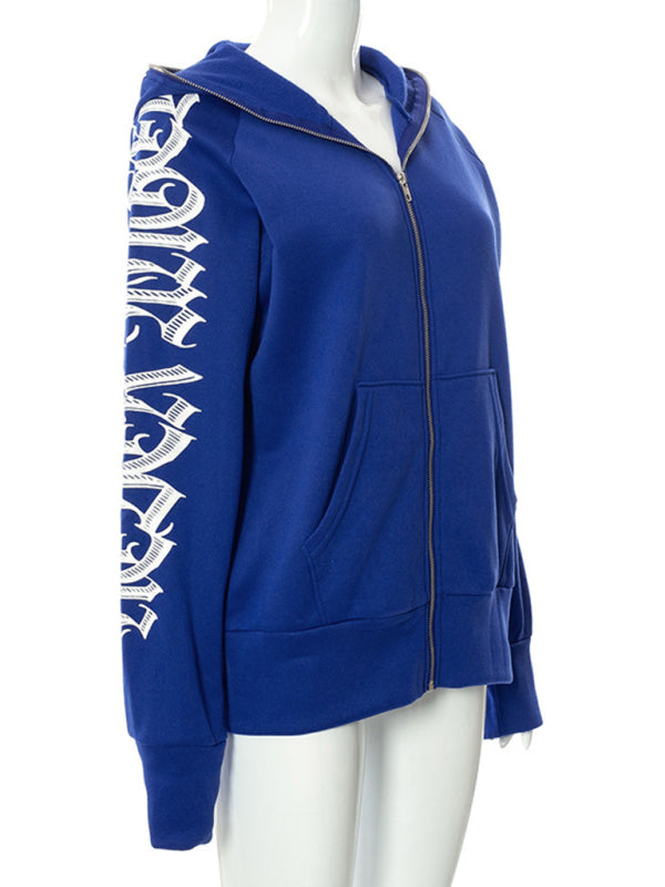 Hooded Sweatshirts- Urban Sport Y2K Hip Hop Zip-Up Hooded Sweatshirt- - Pekosa Women Clothing