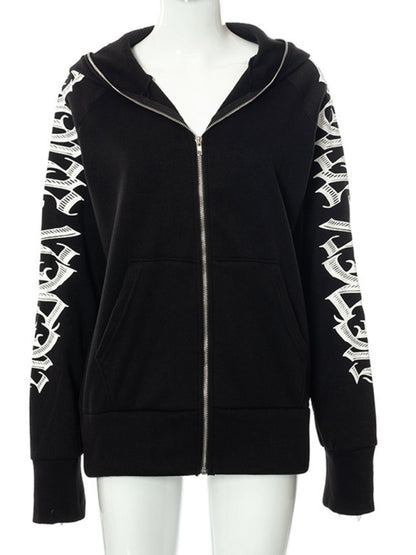 Hooded Sweatshirts- Urban Sport Y2K Hip Hop Zip-Up Hooded Sweatshirt- - Pekosa Women Clothing