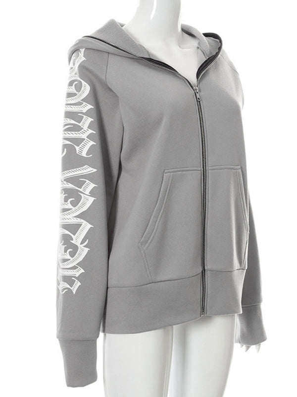 Hooded Sweatshirts- Urban Sport Y2K Hip Hop Zip-Up Hooded Sweatshirt- - Pekosa Women Clothing