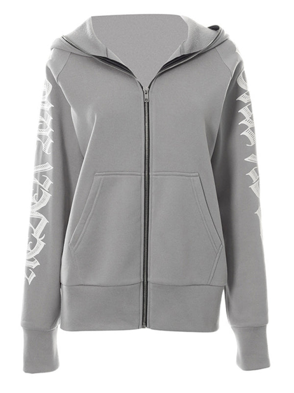 Hooded Sweatshirts- Urban Sport Y2K Hip Hop Zip-Up Hooded Sweatshirt- - Pekosa Women Clothing