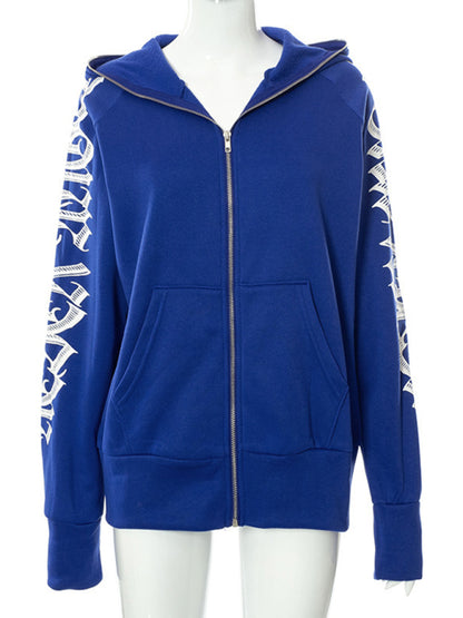 Hooded Sweatshirts- Urban Sport Y2K Hip Hop Zip-Up Hooded Sweatshirt- - Pekosa Women Clothing