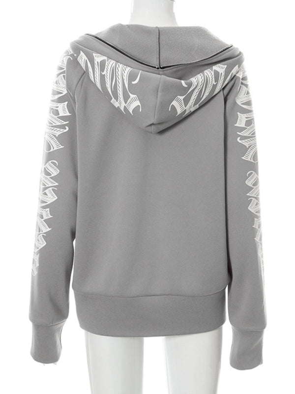 Hooded Sweatshirts- Urban Sport Y2K Hip Hop Zip-Up Hooded Sweatshirt- - Pekosa Women Clothing