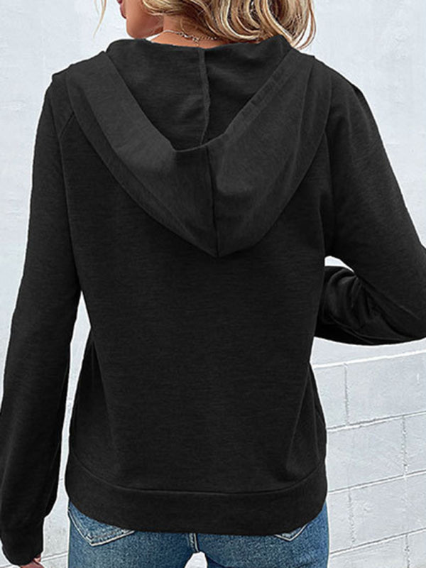 Hoodies- Asymmetrical Button-Down Hoodie - Hooded Top- - Pekosa Women Clothing