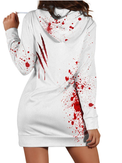 Hoodies- Bloody Stained Halloween Hoodie Dress- - Pekosa Women Clothing