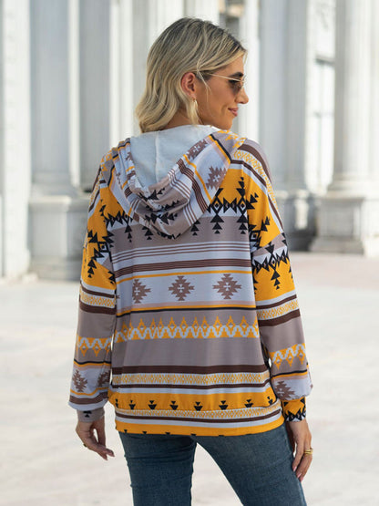 Hoodies- Cotton Aztec Sweatshirt - Hoodie Pullover- - Pekosa Women Clothing