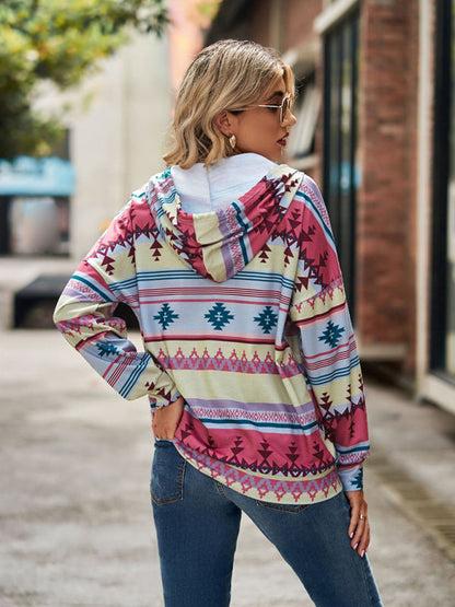 Hoodies- Cotton Aztec Sweatshirt - Hoodie Pullover- - Pekosa Women Clothing