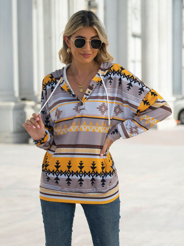 Hoodies- Cotton Aztec Sweatshirt - Hoodie Pullover- - Pekosa Women Clothing