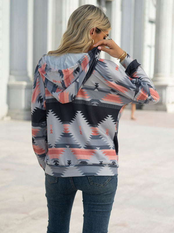 Hoodies- Cotton Aztec Sweatshirt - Hoodie Pullover- - Pekosa Women Clothing