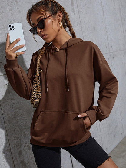 Hoodies- Kangaroo Pocket Cotton Sweatshirt - Long Sleeve Hoodie- - Pekosa Women Clothing