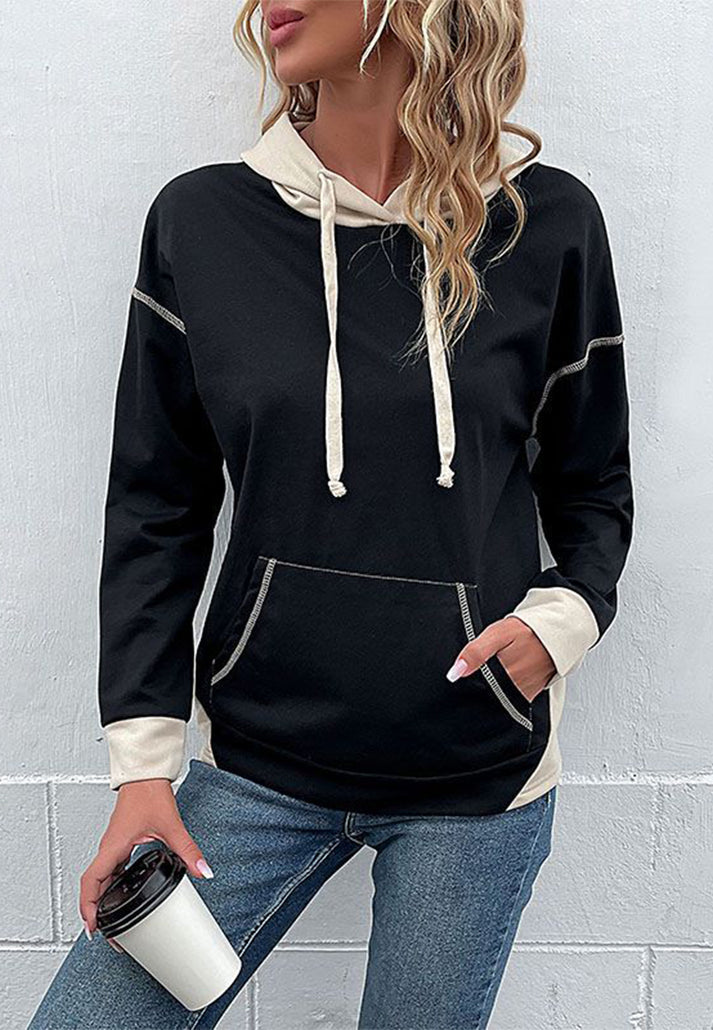 Hoodies- Oversized Kangaroo Pocket Hoodie - Hooded Sweatshirt- - Pekosa Women Clothing