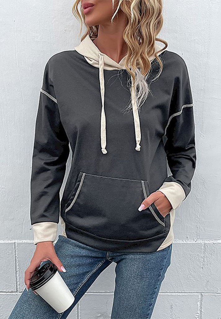 Hoodies- Oversized Kangaroo Pocket Hoodie - Hooded Sweatshirt- - Pekosa Women Clothing