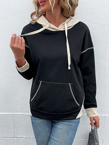 Hoodies- Oversized Kangaroo Pocket Hoodie - Hooded Sweatshirt- - Pekosa Women Clothing