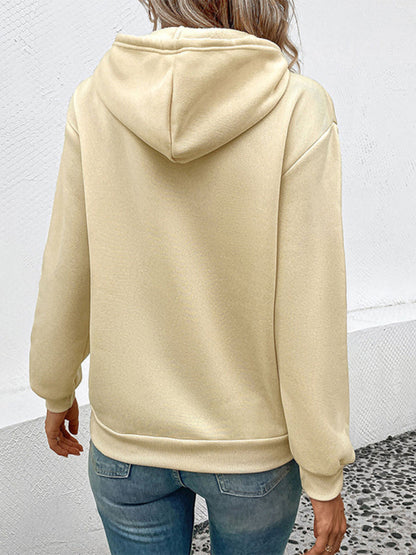 Hoodies- Solid Fleece Kangaroo Pocket Hoodie Sweatshirt- - Pekosa Women Clothing