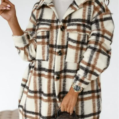 Jackets- Checked Shirt Long Jacket - Checked Coat- - Pekosa Women Clothing