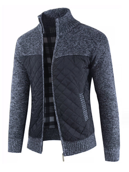 Jackets- Men's Plaid Lined Patchwork Knit Quilted Jacket- Champlain color- Pekosa Women Clothing