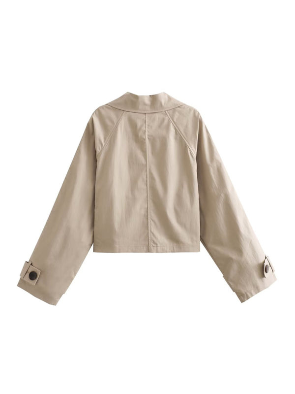 Jackets- Notch Lapel Double-Breasted Jacket - Fall Crop Jacket- - Pekosa Women Clothing