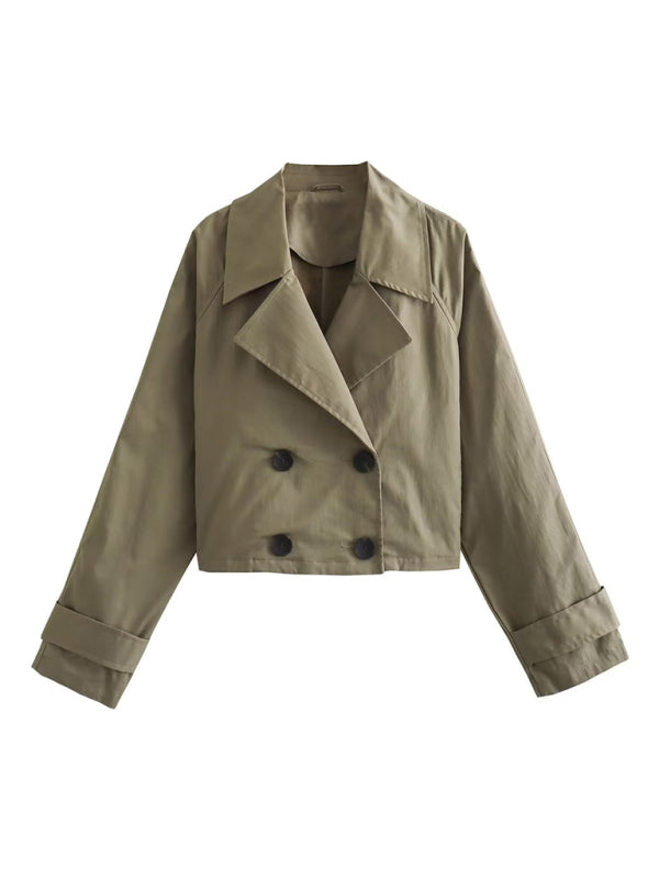 Jackets- Notch Lapel Double-Breasted Jacket - Fall Crop Jacket- - Pekosa Women Clothing