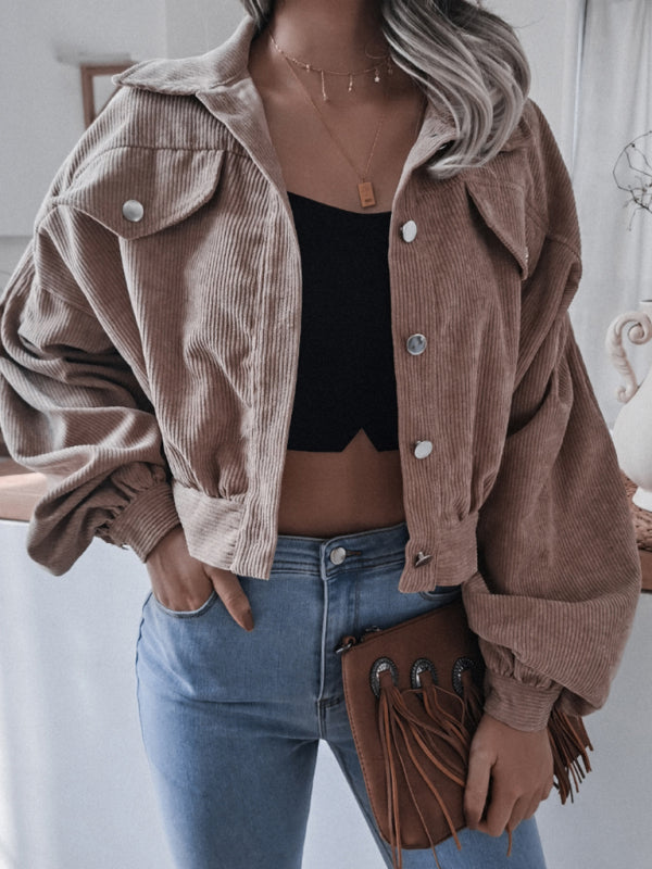 Jackets- Oversized Corduroy Aviator Winter Jacket- - Pekosa Women Clothing