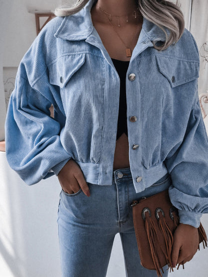 Jackets- Oversized Corduroy Aviator Winter Jacket- - Pekosa Women Clothing