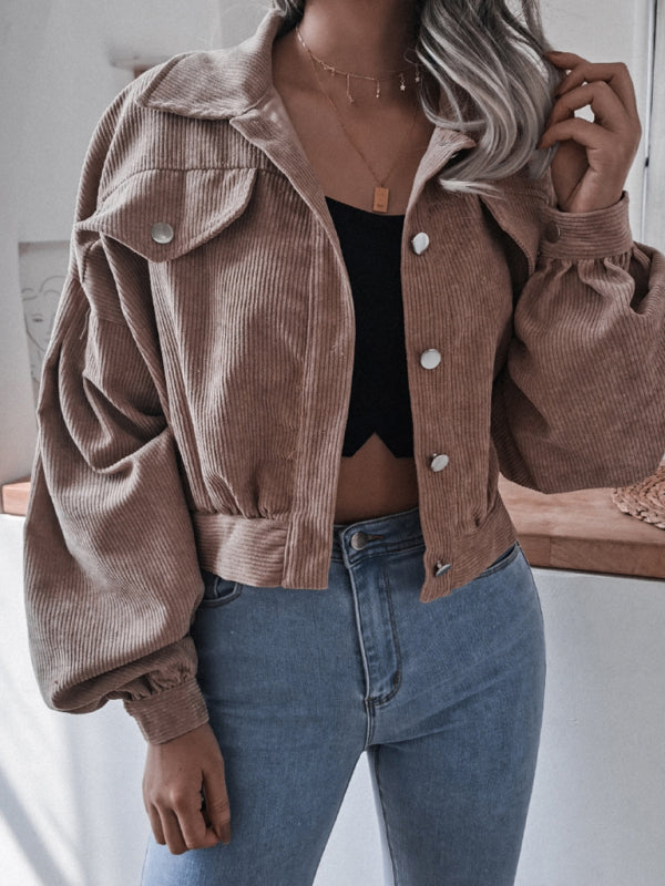 Jackets- Oversized Corduroy Aviator Winter Jacket- - Pekosa Women Clothing