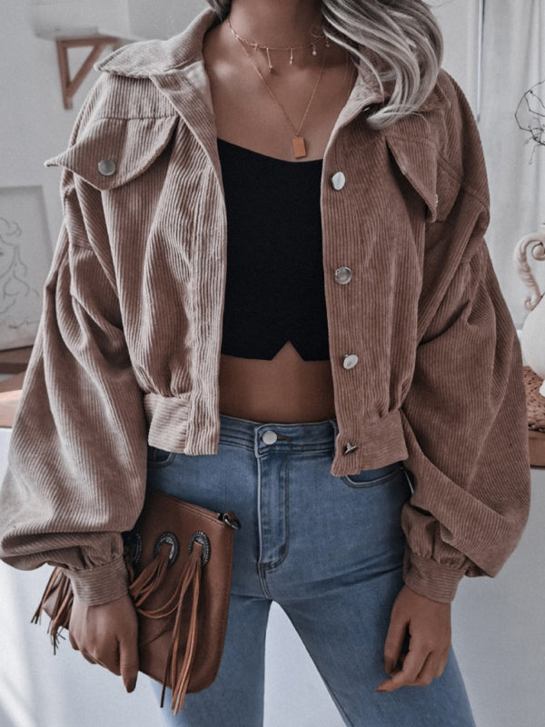 Jackets- Oversized Corduroy Aviator Winter Jacket- - Pekosa Women Clothing