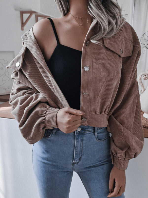 Jackets- Oversized Corduroy Aviator Winter Jacket- - Pekosa Women Clothing