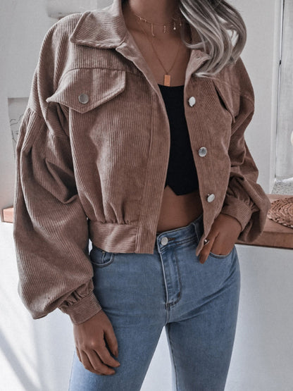 Jackets- Oversized Corduroy Aviator Winter Jacket- - Pekosa Women Clothing