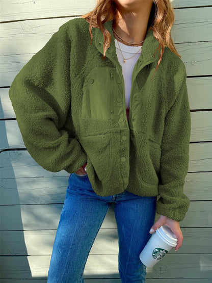 Jackets- Oversized Luxe Teddy Bear Fur Jacket for Winter- Olive green- Pekosa Women Clothing