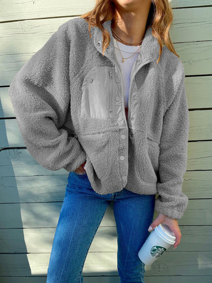 Jackets- Oversized Luxe Teddy Bear Fur Jacket for Winter- Grey- Pekosa Women Clothing