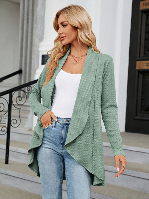 Jackets- Shawl Lapels Mid-Length Cardigan - Fall-Winter Knitted High-Low Blazer- - Pekosa Women Clothing