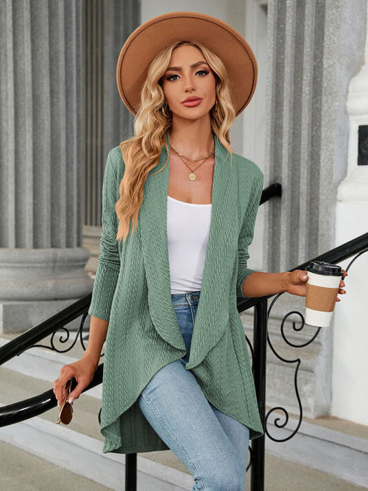 Jackets- Shawl Lapels Mid-Length Cardigan - Fall-Winter Knitted High-Low Blazer- Green- Pekosa Women Clothing