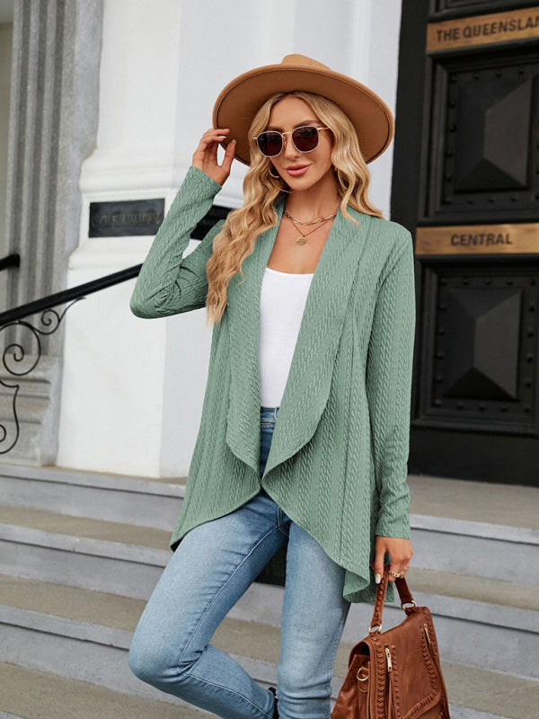 Jackets- Shawl Lapels Mid-Length Cardigan - Fall-Winter Knitted High-Low Blazer- - Pekosa Women Clothing