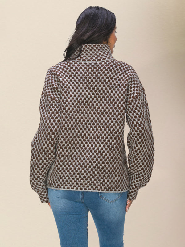 Jackets- Wool Blend Houndstooth Jacket for Winter- - Pekosa Women Clothing