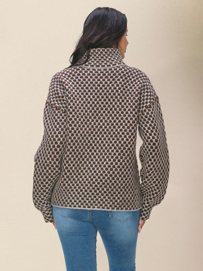 Jackets- Wool Blend Houndstooth Jacket for Winter- - Pekosa Women Clothing