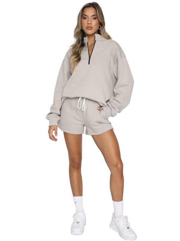 Jogging Outfit- Run-Ready Tracksuit Sweatshorts and Sweatshirt for Active Jogging- - Pekosa Women Clothing