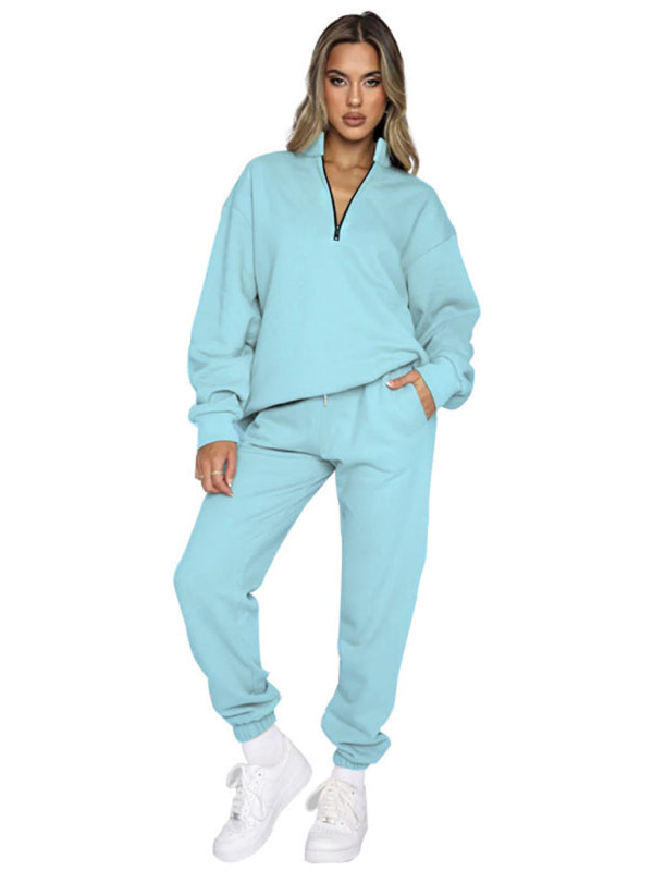 Jogging Outfit- Sporty Lounge Wear Cozy Sweatpants and Zip-Up Sweatshirt Pair- - Pekosa Women Clothing