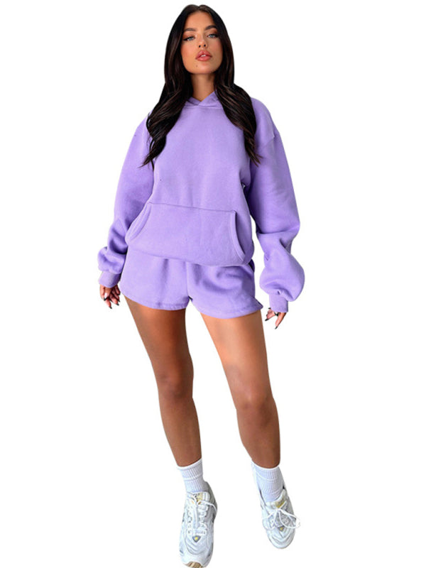 Jogging Outfit- Tracksuit Hoodie and Sweatshorts Set for Your Run- - Pekosa Women Clothing